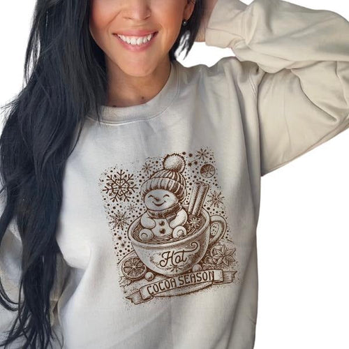 'Hot Cocoa Cute Snowman in Cup' Hot Cocoa Season Sweatshirt | Vintage Christmas w/ Grunge Aesthetic Pullover Retro |...