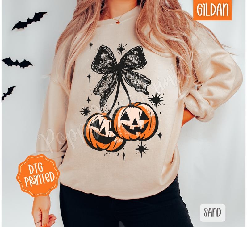 Halloween Cherries Sweatshirt, Trendy Pumpkin Crewneck T-Shirts, Hoodie | CiraTrend.com