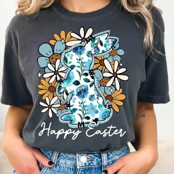 Happy Easter Bunny Shirt, Tee Shirt , Easter Shirt , Floral Easter T-shirt Hoodie, Sweatshirt | CiraTrend.com
