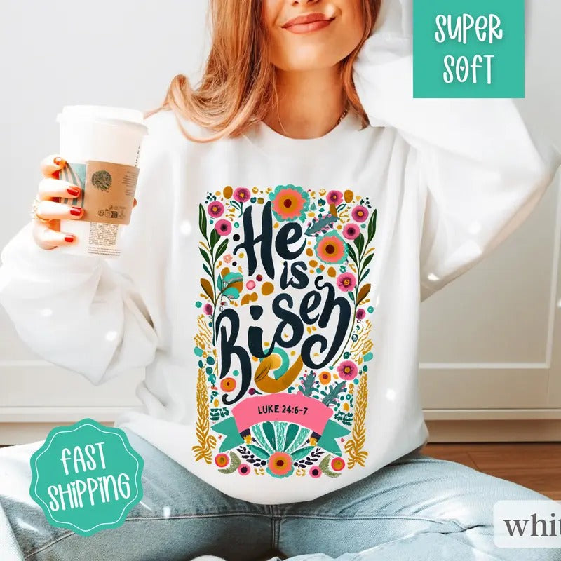 He Is Risen Sweatshirt, Jesus Shirt, Easter Outfit, Easter Crewneck Hoodie | CiraTrend.com