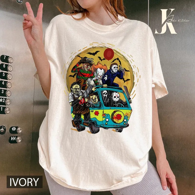 Horror Movie Characters Comfort Colors Shirt, Friends Horror Movie Shirts, Horror Characters Shirt, Halloween Friends,...
