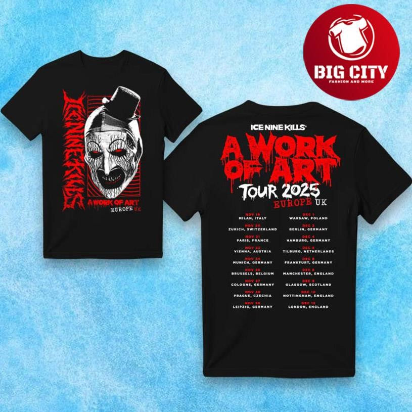 Ice Nine Kills Work Of Art EU &amp; UK Tour 2025 Two Sided Shirt