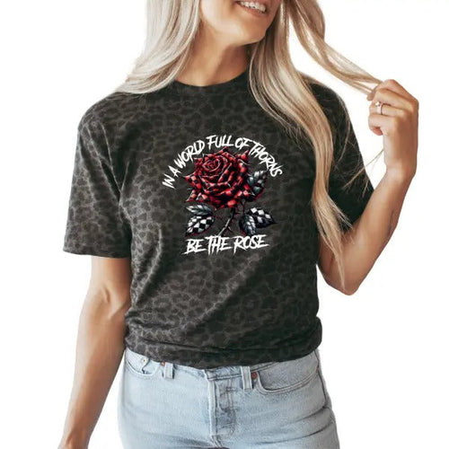 'In a World Full of Thorns, Be the Rose' Leopard Print Hoodie or TShirt, Casual Gothic Pullover, Comfort Crewneck...