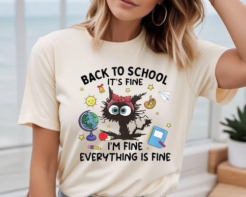 It's Fine I'm Fine Everything Is Fine Black Cat Teacher Shirt, Funny Kindergarten Teacher Shirt, Funny Teacher Gifts...