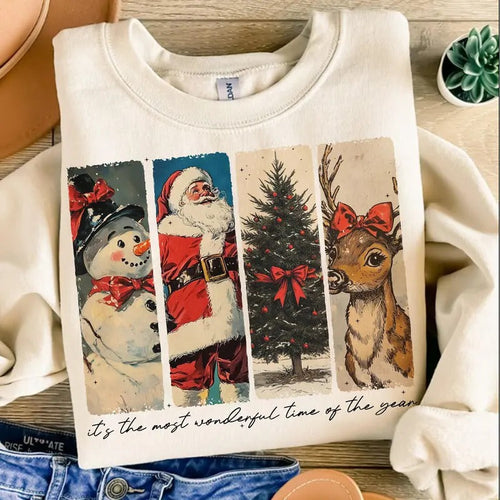 It's the Most Wonderful Time of the Year Sweatshirt - Vintage Santa Claus Reindeer Snowman T-Shirt Unisex Classic Cotton...