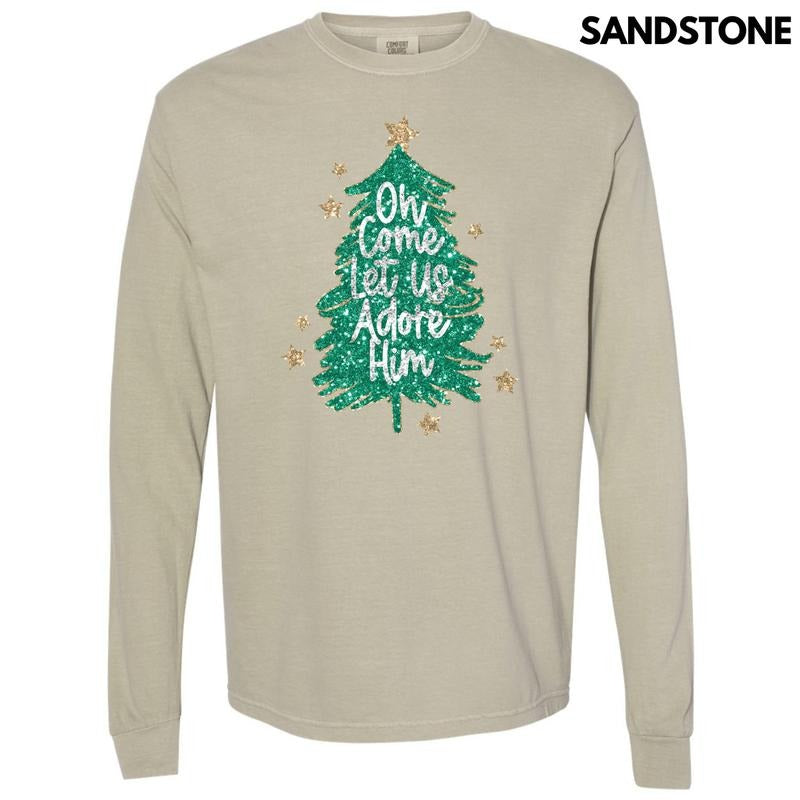 Let Us Adore Him Tree Long Sleeve Comfort Colors T-Shirt 'NLB' Hoodie, Sweatshirt | CiraTrend.com