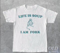Life Is Soup I Am Fork Frog Graphic T Shirt, Unisex Funny Retro Shirt, Funny Frog Meme Tee, Vintage Style Relaxed Cotton...