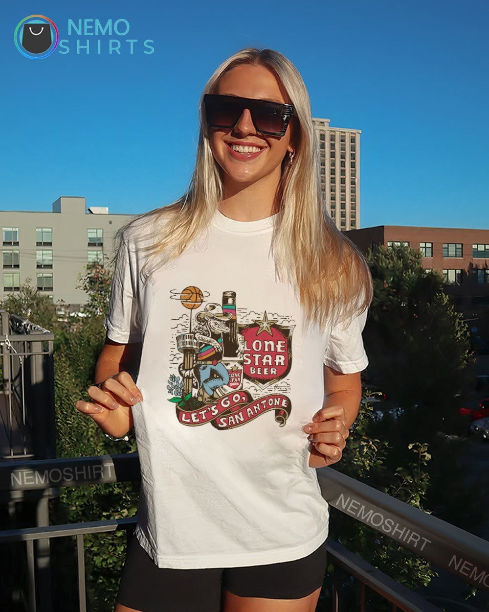 Lone Star beer let’s go San Antonio Spurs shirt