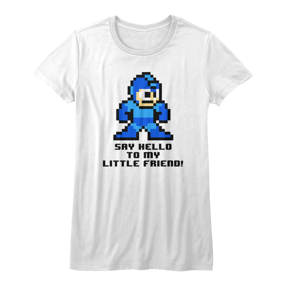 Mega Man Girls Juniors S/S T-Shirt - Say Hello To My Little Friend - Solid White Hoodie, Sweatshirt | CiraTrend.com