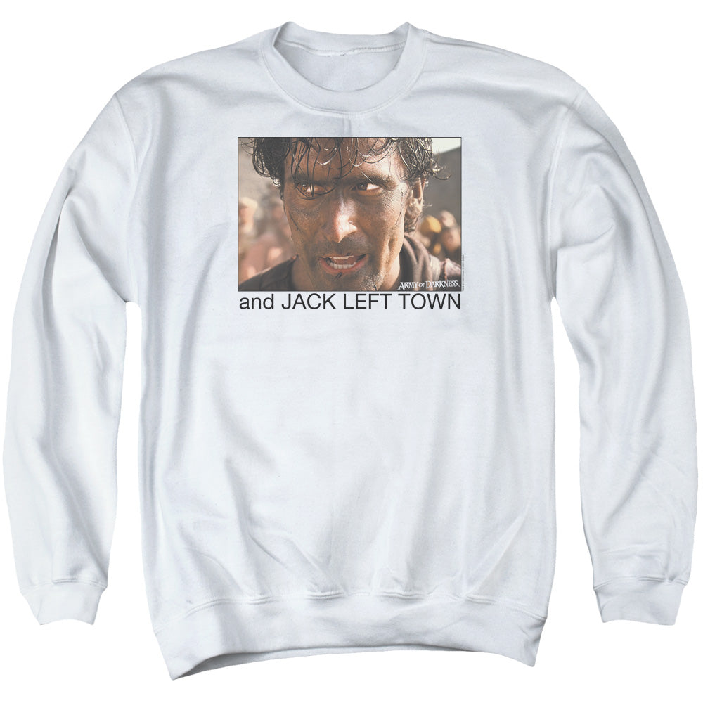 Army Of Darkness Jack Left Town Mens Crewneck Sweatshirt White T-Shirts, Hoodie | CiraTrend.com (Image 2)