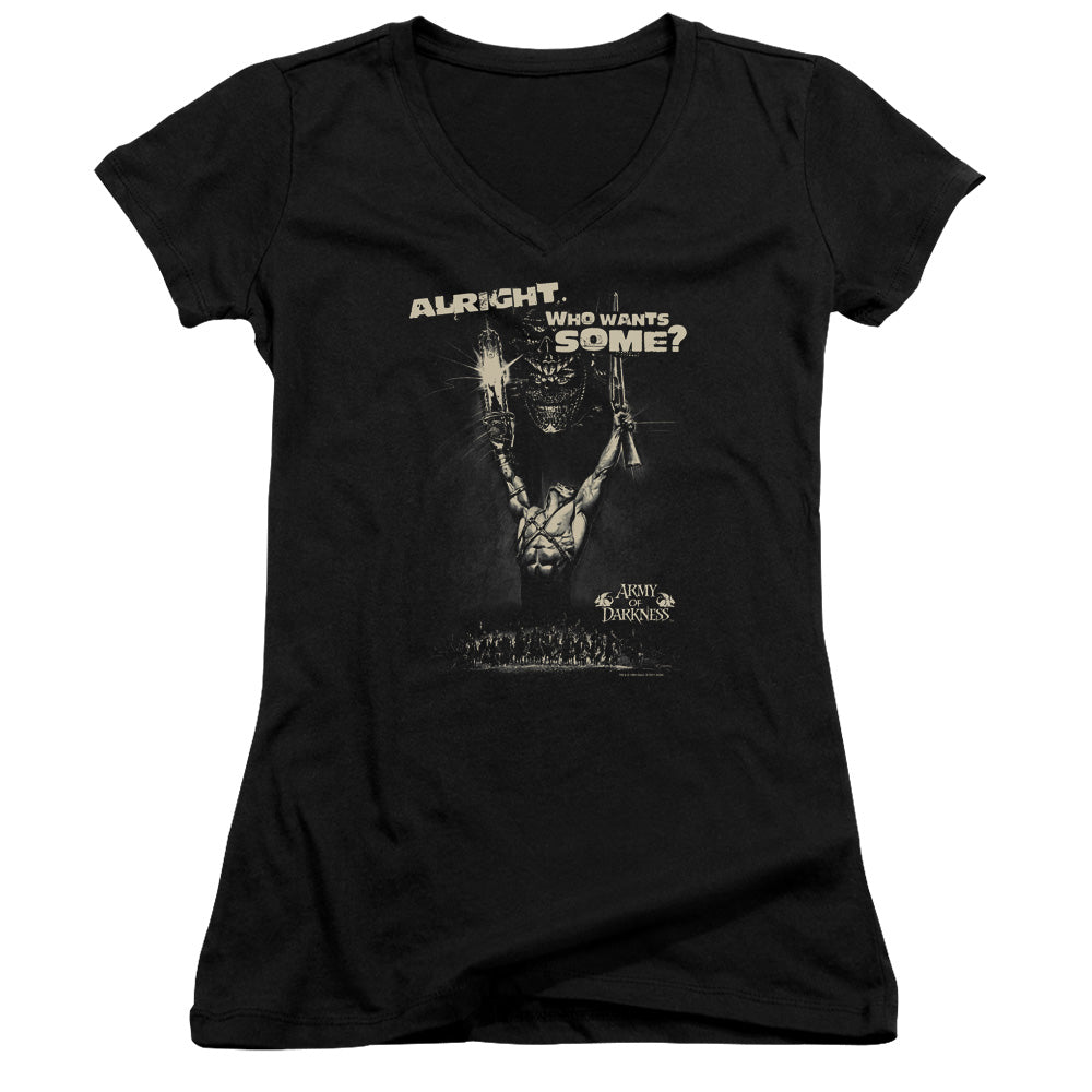 Army Of Darkness Want Some Junior Sheer Cap Sleeve V-Neck Womens T Shirt Black Hoodie, Sweatshirt | CiraTrend.com