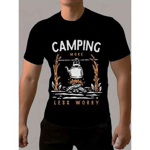 Men's 'CAMPING' Graphic Tee - Casual Short Sleeve Crew Neck T-Shirt, Perfect for Summer Outdoor Activities & Everyday...