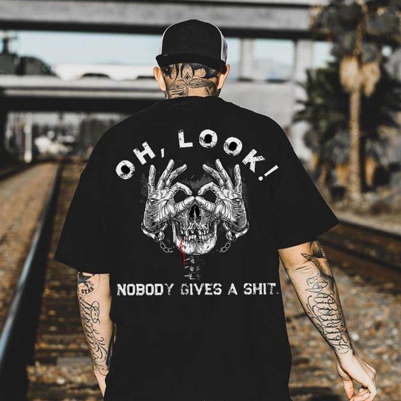 OH LOOK NOBODY GIVES A SHIT Bleed Skull With OK Print Men's T-shirt Hoodie, Sweatshirt | CiraTrend.com