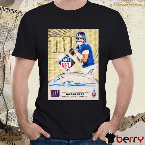 1-of-1 Jaxson Dart New York Giants Player-Worn Memorabilia Topps Chrome Football Signature t-shirt