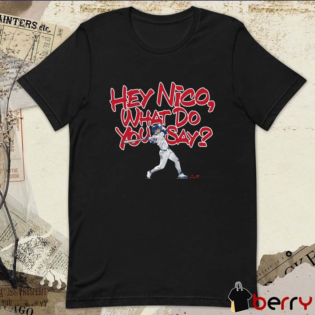 Nico Hoerner Hey Nico What Do You Say Chicago Cubs MLB t-shirt