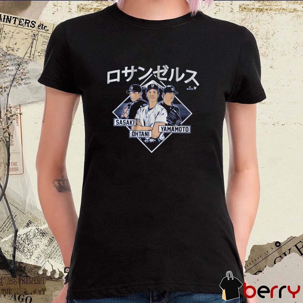 Shohei Ohtani, Yoshinobu Yamamoto and Roki Sasaki Los Angeles Dodgers Kanji MLB Baseball t-shirt