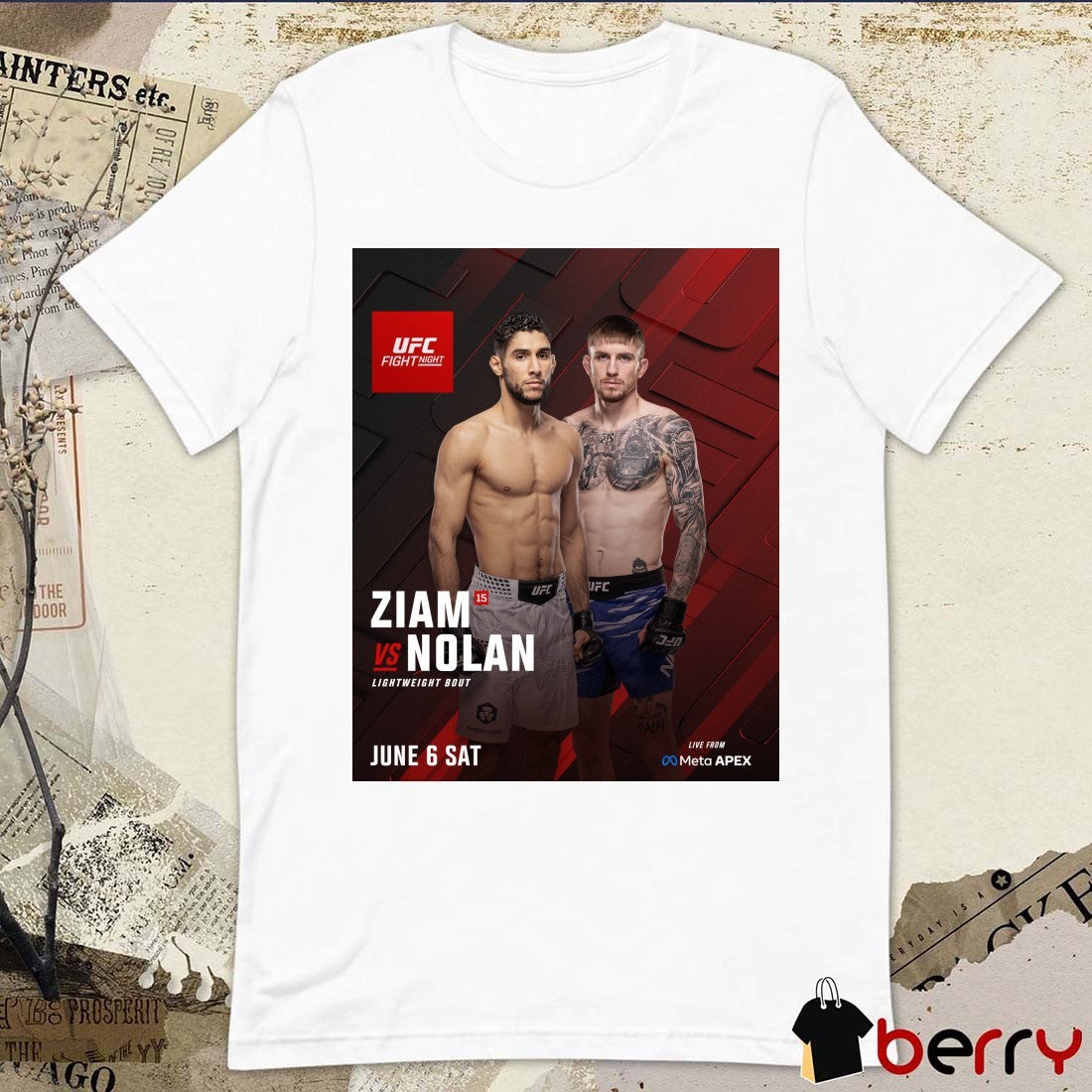 UFC Fight Night Fares Ziam Vs Tom Nolan Lightweight Bout June 6, 2026 Poster t-shirt