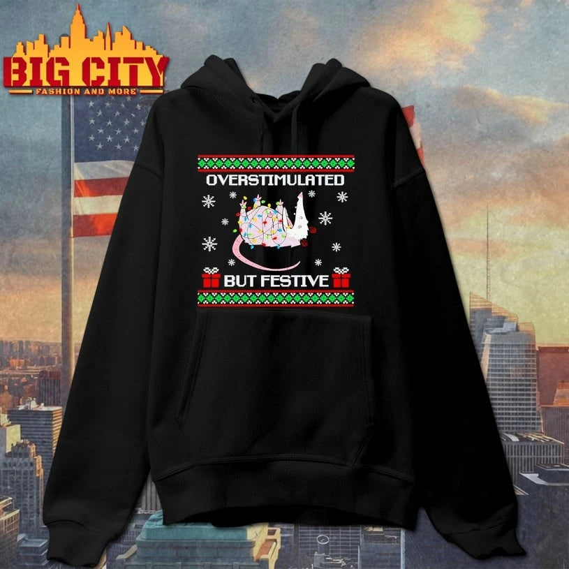 Overstimulated But Festive Possum ugly Christmas shirt