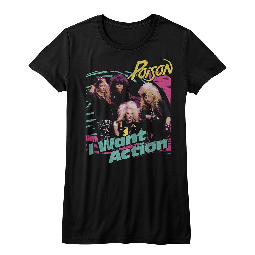 Poison Girls Juniors S/S T-Shirt - Bright Action - Solid Black Hoodie, Sweatshirt | CiraTrend.com