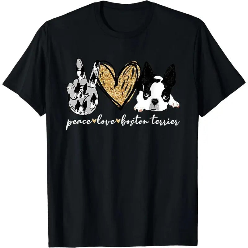 Peace, Love & Boston Terriers: Dog Mom's Delight T-Shirt Hoodie, Sweatshirt | CiraTrend.com