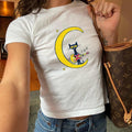 Pete The Cat Playing Guitar on The Moon Baby Tee, Coquette Baby Tee, 90s Vintage Shirt, Pinterest Trendy Aesthetic...