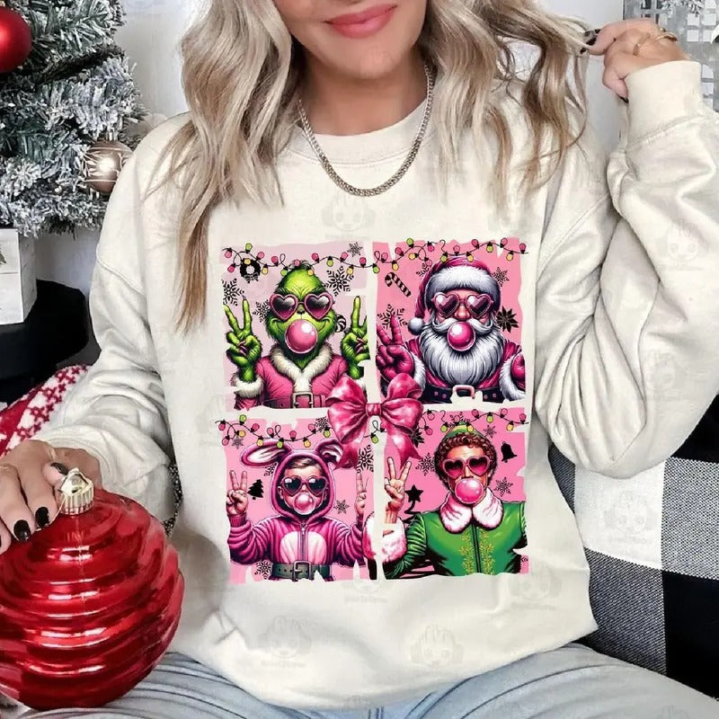 Pink Christmas Movie Shirt, Grnnch Santa Clause Elf Shirt, Vintage Christmas Tshirt Hoodie, Sweatshirt | CiraTrend.com