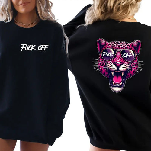 'Pink Tiger 'F*ck Off' Graphic Tee, Long Sleeve Crewneck Sweatshirt or Hoodie | Grunge Vibes | Edgy Streetwear | Casual...
