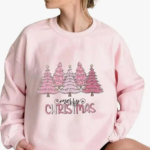 Pink Tree Christmas Shirt, Christmas Tshirt, Christmas Crewneck, Christmas Tree Shirt, Christmas Gifts for Women, Merry...