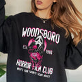 Pink Woodsboro Film Club Sweater, Pink Ghostface Halloween Sweater, Woodsboro Halloween Tee Shirt, Scary Movies Halloween...