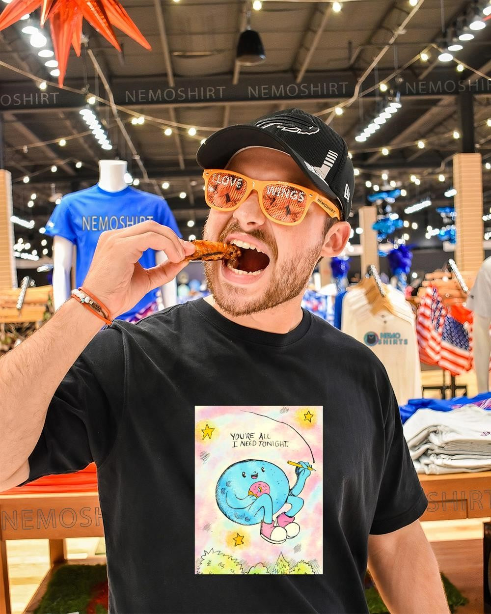 Planet character holding doughnut you’re all I need tonight shirt