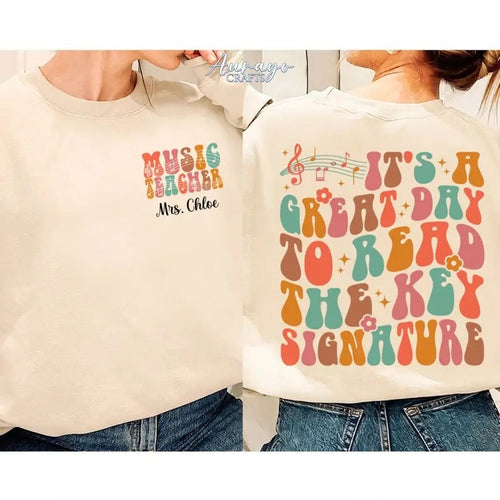 Premium  It's A Great Day To Read the Key Signature Sweatshirt, Custom Music Teacher Shirt, Music Teacher Gift,...