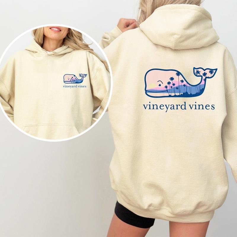 Preppy Summer Vibe 2-Sided Hoodie, Coastal Whale-Inspired Graphic, Relaxed Beachwear Pullover for Men and Women, Trendy...
