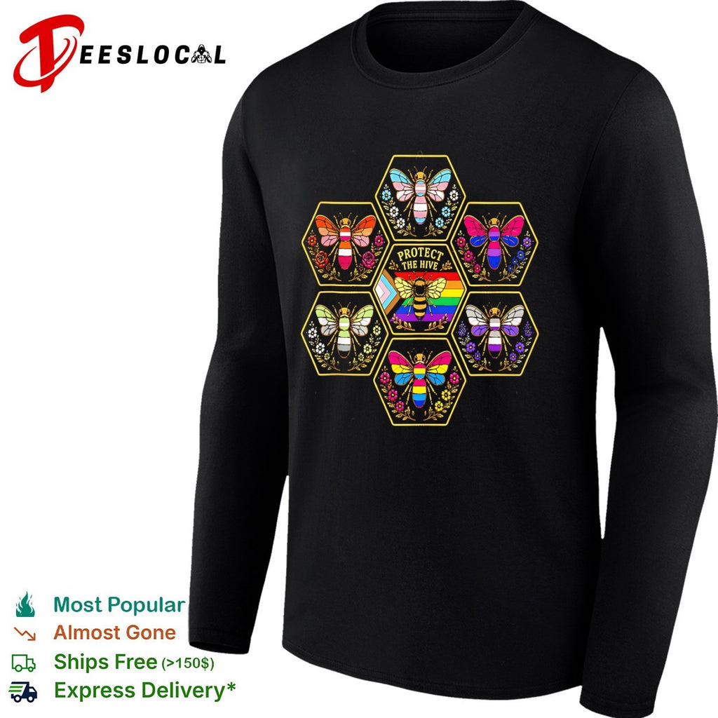 Protect the hive Pride flag bees LGBTQ rainbow shirt