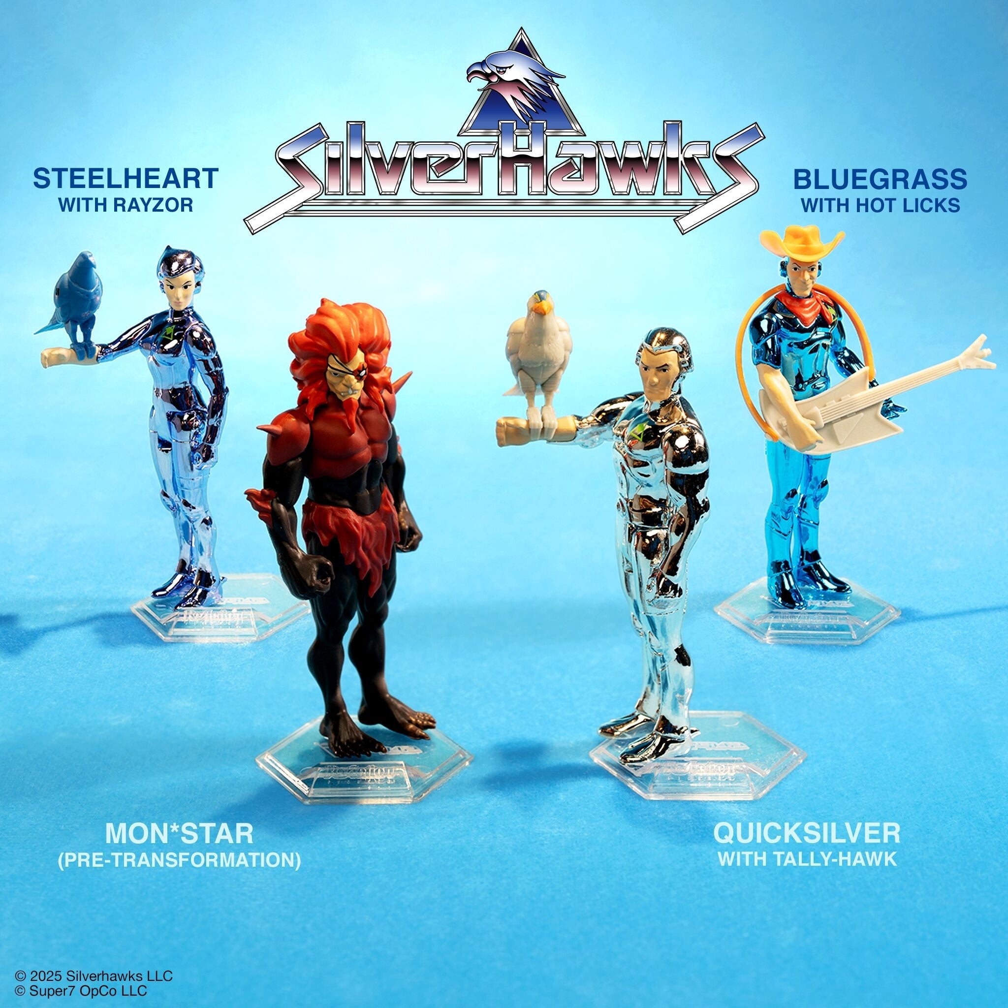 SilverHawks ReAction Figures Wave 1 - Bluegrass (Toy Version), Quicksilver (Toy Version), Steelheart (Toy... (Image 2)