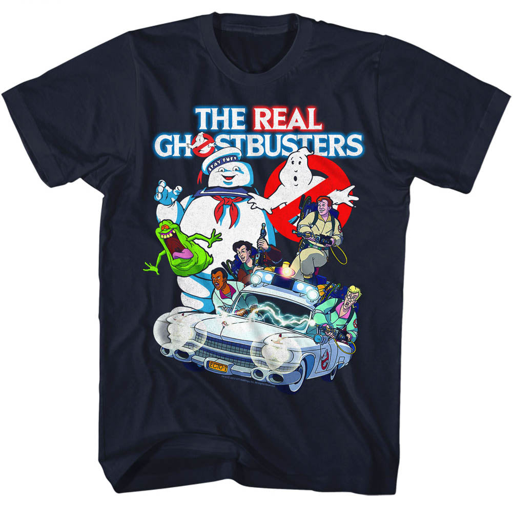 Real Ghostbusters Mens S/S T-Shirt - Gb Collage - Solid Navy Hoodie, Sweatshirt | CiraTrend.com