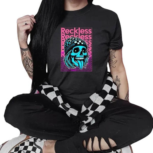 'Reckless' Crewneck Sweatshirt, T Shirt, or Hoodie Pullover | Punk, Alt, Grunge, Goth, Skeleton Style, Aesthetic, Casual