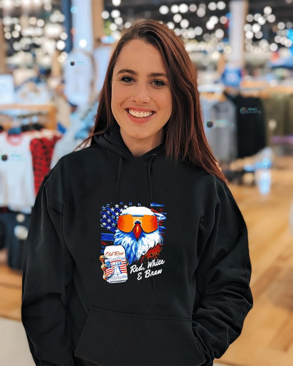 Red White and Brew USA patriotic eagle graphic shirt