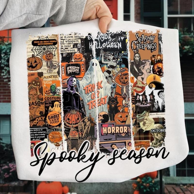 Retro Spooky Season Shirt, Halloween Ghost Tee, Horror Movie Characters Sweatshirt, Scary Movies, Spooky Season,...
