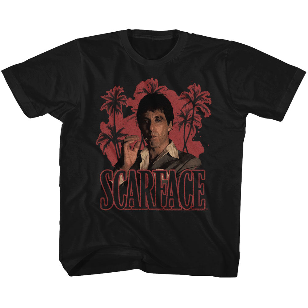 Scarface Youth S/S T-Shirt - Red Palms - Solid Black Hoodie, Sweatshirt | CiraTrend.com