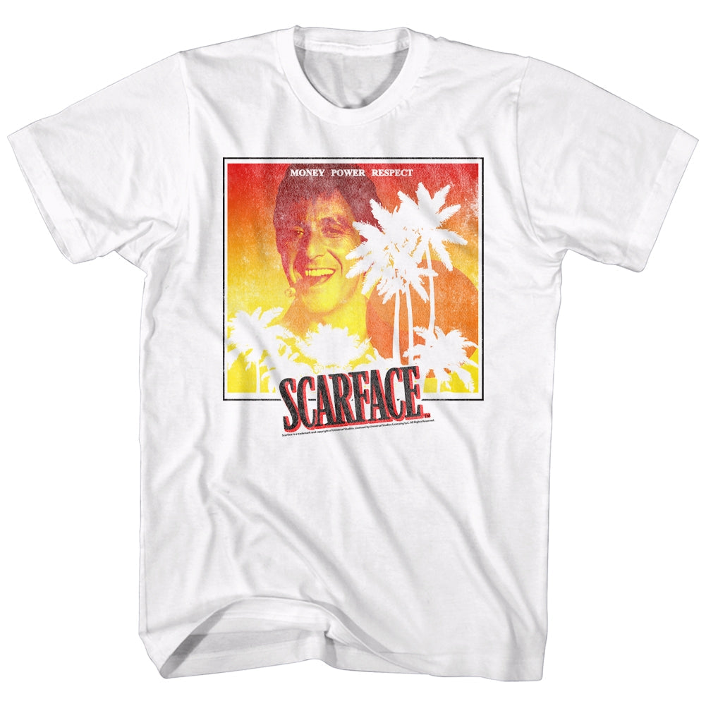 Scarface Mens S/S T-Shirt - Sunset - Solid White Hoodie, Sweatshirt | CiraTrend.com