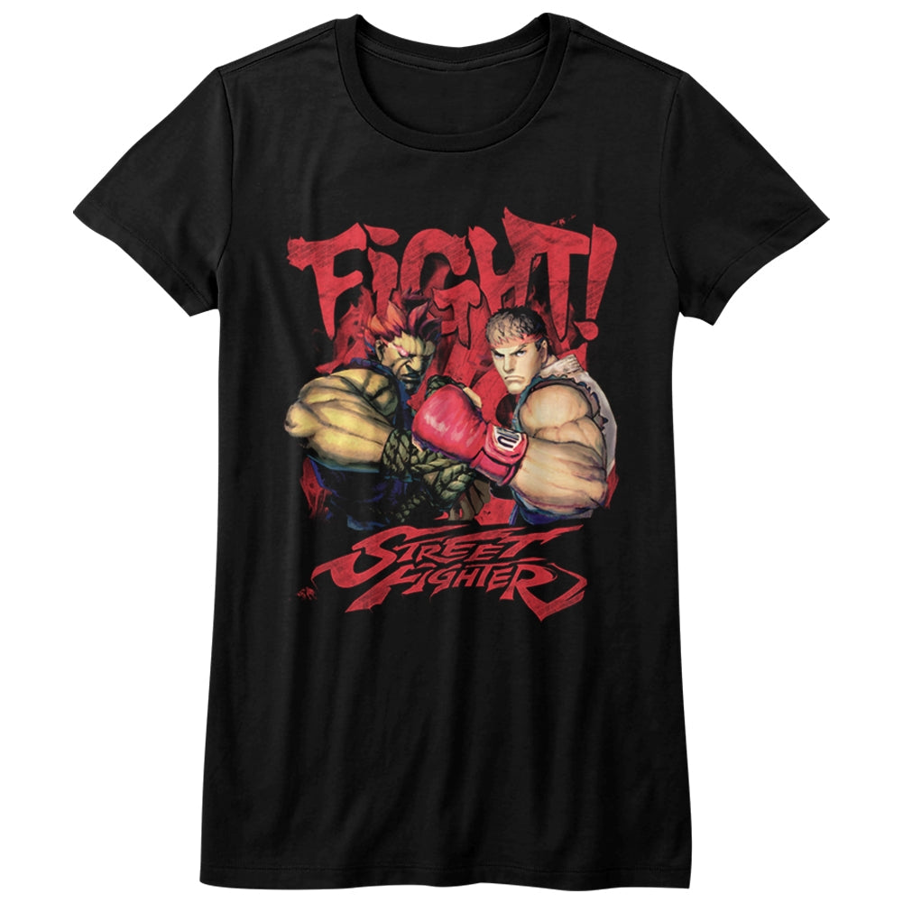 Street Fighter Girls Juniors S/S T-Shirt - Fight! - Solid Black Hoodie, Sweatshirt | CiraTrend.com