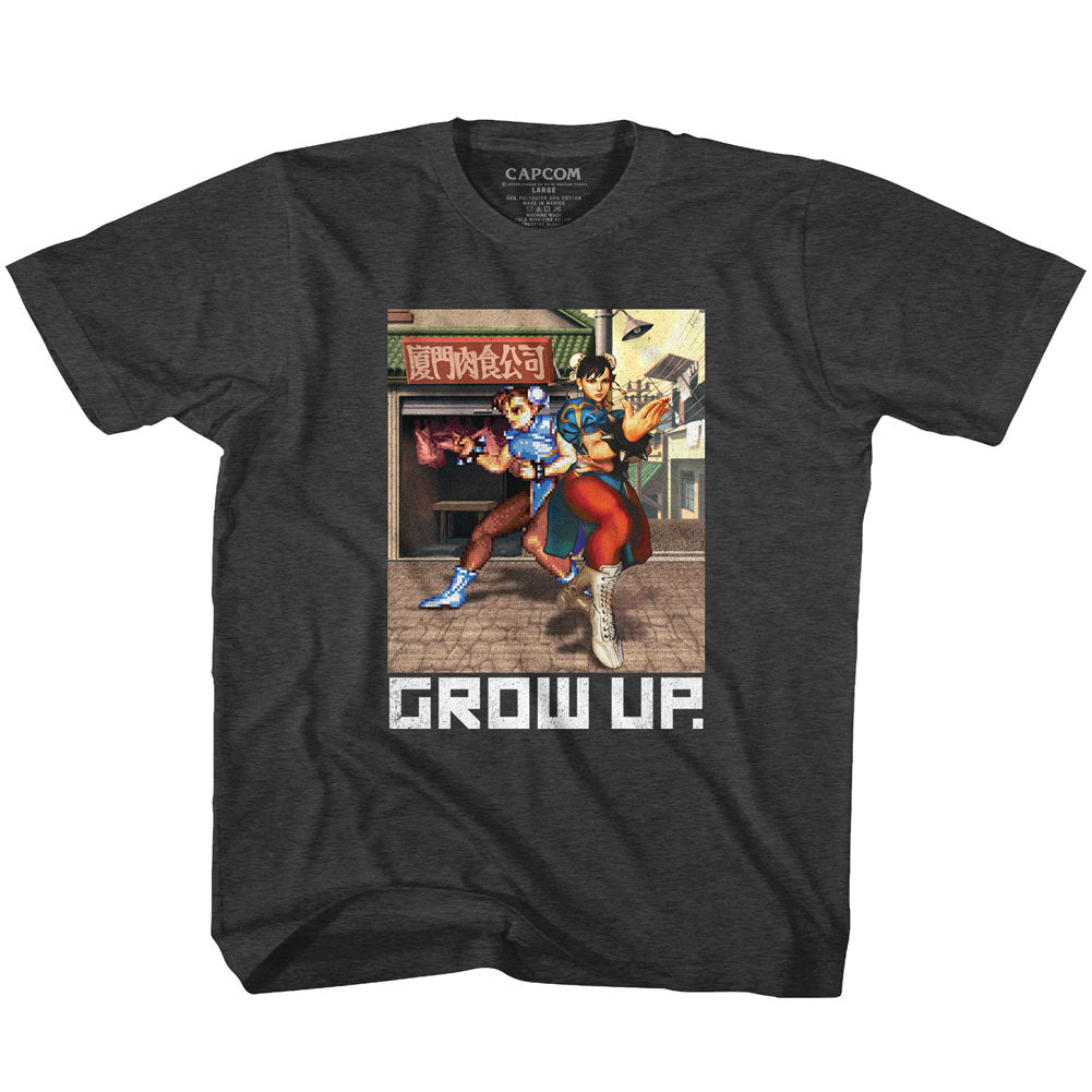 Street Fighter Youth S/S T-Shirt - Grow Up - Heather Black Heather Hoodie, Sweatshirt | CiraTrend.com