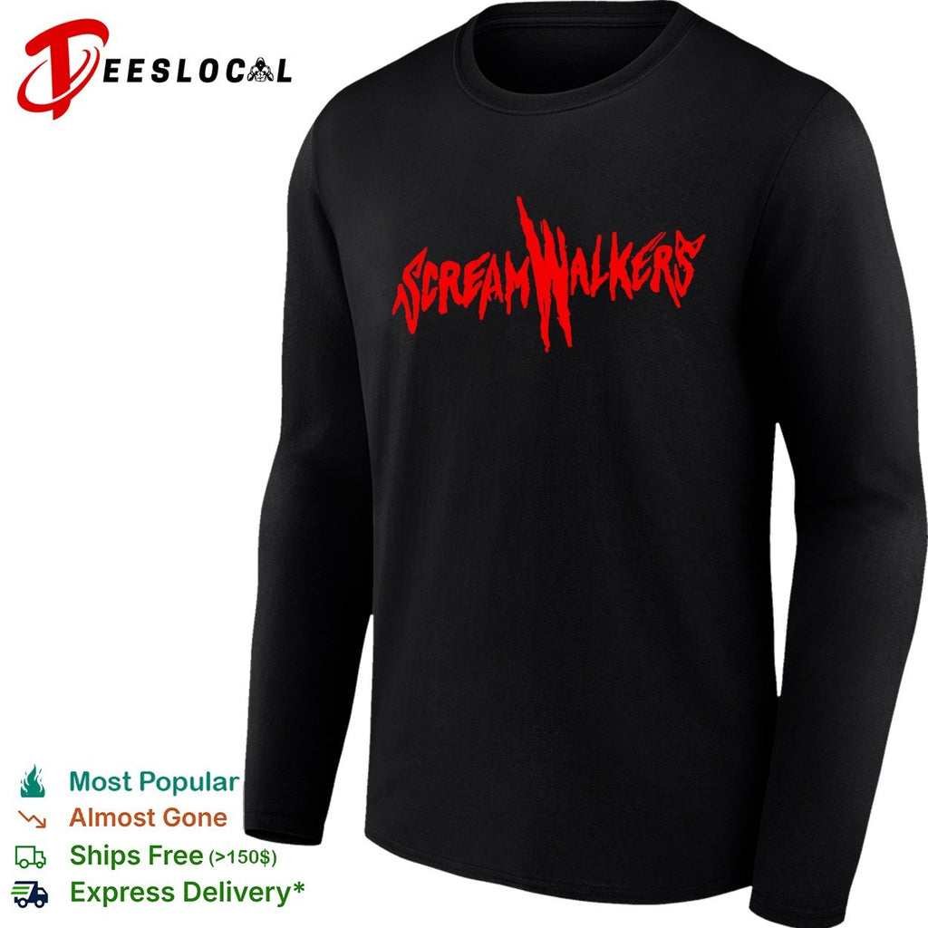 Screamwalkers red slash logo horror movie typography shirt