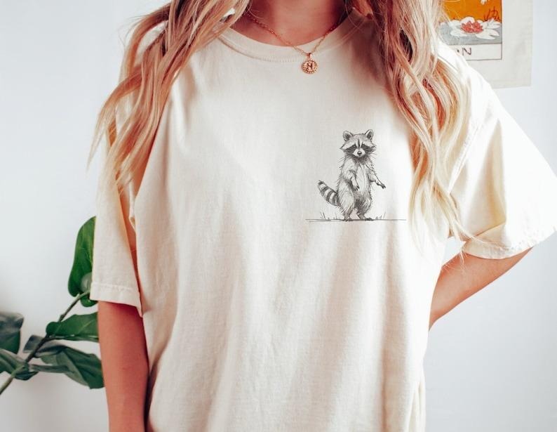 Standing Raccoon Shirt, Cute animal T-shirt, Sweet Graphic Tee, Vintage Retro Cartoon Tee, Sketch Raccoons Gift, Unisex...