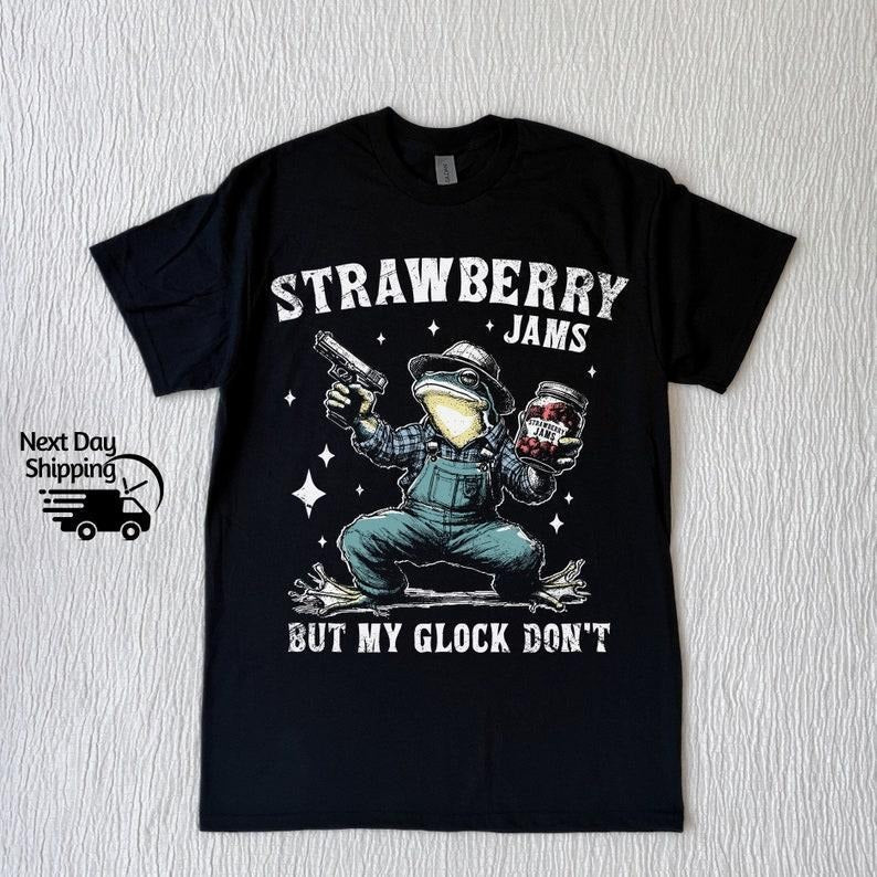 Strawberry Jams But My G Don't Tshirt, Vintage 90s Meme Shirt, Washed Frog Shirt, Strawberry Cotton Top Tshirt Casual...
