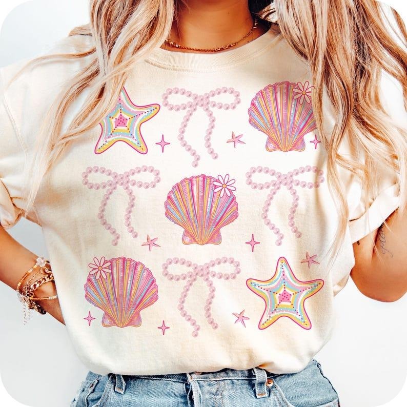 Summer Clam Coquette T-shirt, Summer Vibes Pink Clam sweatshirt, Summer Beach Shirt, Summer Shirt, Retro Summer...