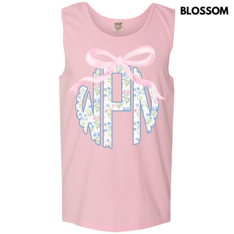 Tank Top - Grandmillennial Floral Monogram Comfort Colors Tank Top 'NLB' T-Shirts, Hoodie, Sweatshirt | CiraTrend.com