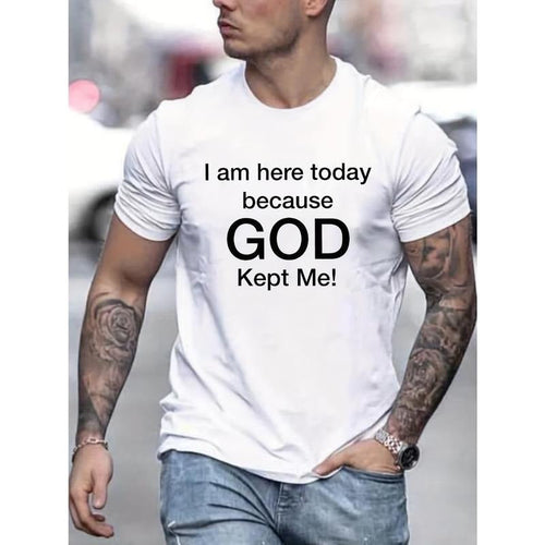 Tees For Men, 'God Kept Me' Print T Shirt, Casual Short Sleeve Tshirt For Summer Spring Fall, Tops As Gifts Made in USA...