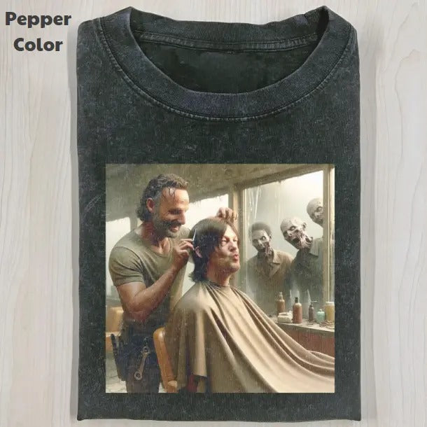 The Walking Dead Vintage Graphic Tee, Rick Grimes Hair Cutting Daryl Dixon T-Shirt, TV Series Tee, Unisex Meme Cringe...