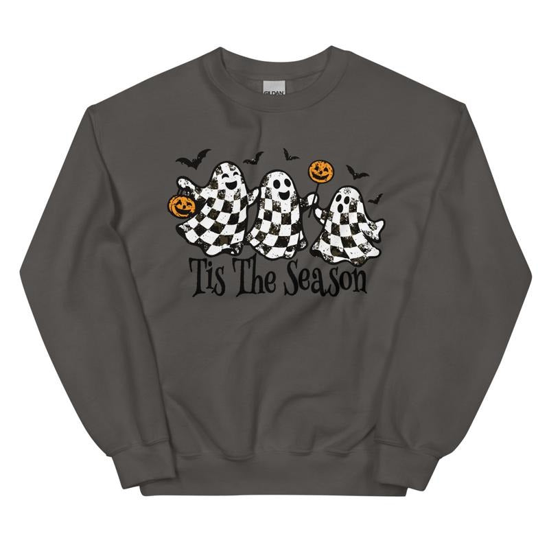 Tis The Season Checkered Ghost Sweatshirt Oversized trendy spooky Crewneck T-Shirts, Hoodie | CiraTrend.com